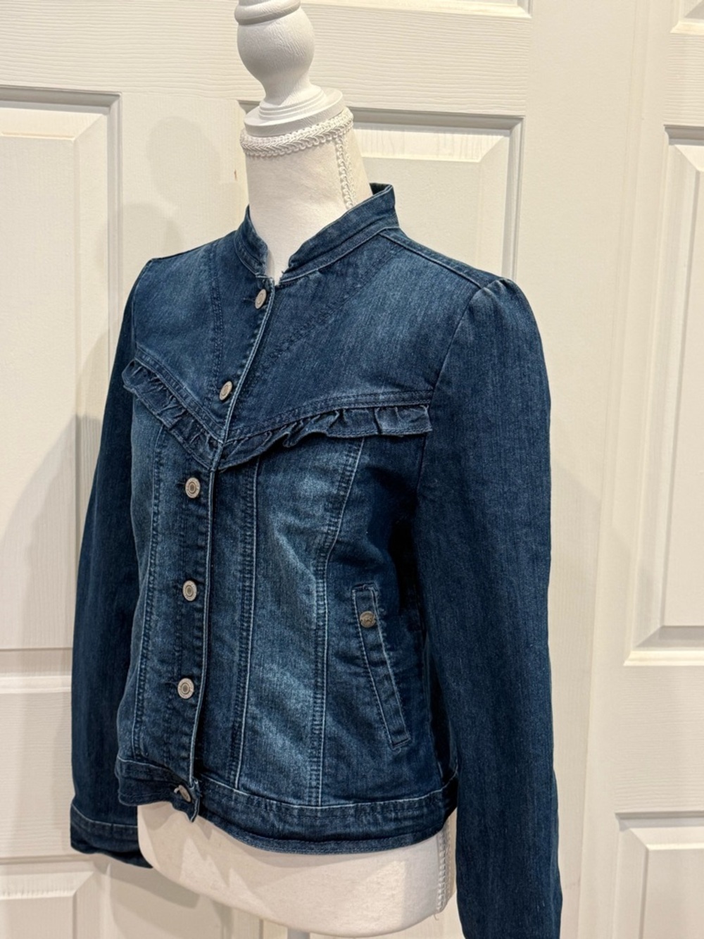 Tommy Girl Denim Jacket Ruffle Trim Fitted Blue Jean Jacket M - Picture 6 of 9